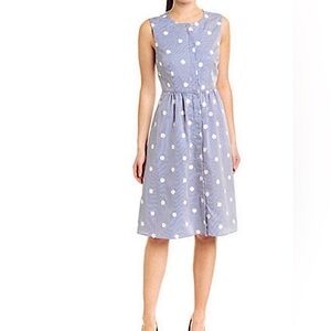 Karl Lagerfeld Paris Embroidered Polka dot Stripe Dress Blue & White 14 Preppy